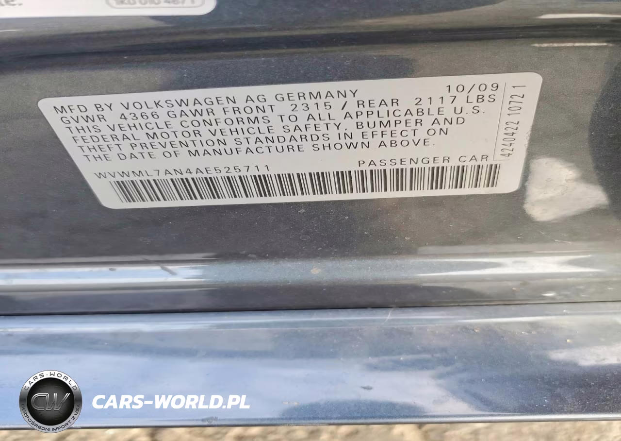 2010 Volkswagen Cc Sport VIN:WVWML7AN4AE525711 - 12