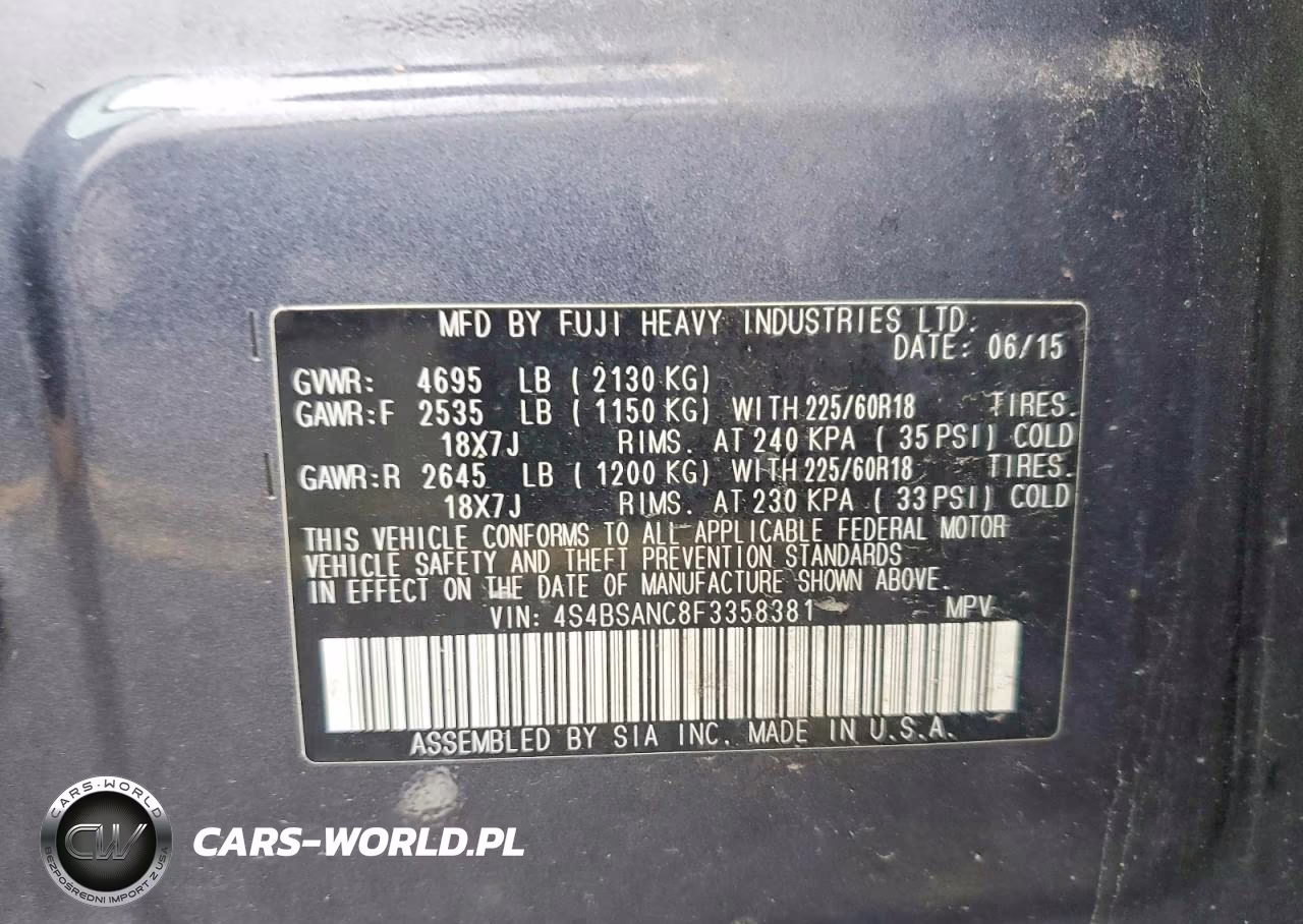 2015 Subaru Outback 2.5I Limited VIN:4S4BSANC8F3358381 - 12