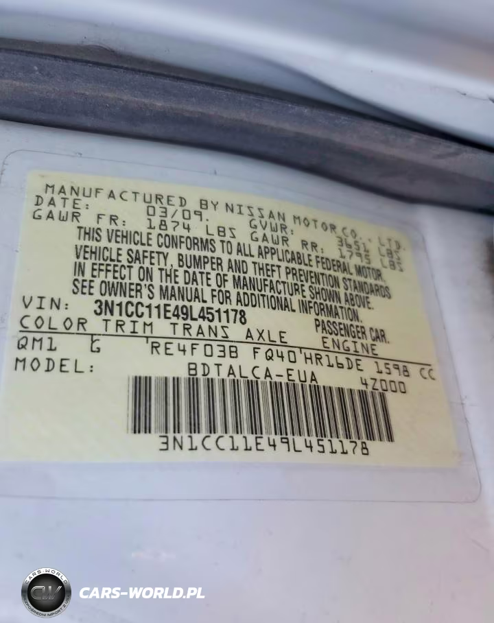 2009 Nissan Versa 1.6 Base VIN:3N1CC11E49L451178 - 12
