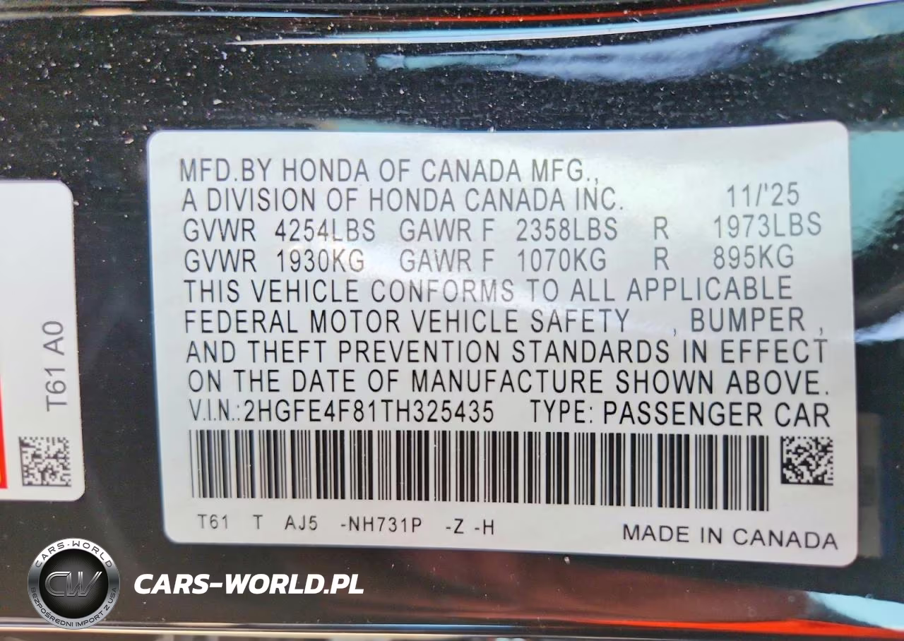 2026 Honda Civic Sport VIN:2HGFE4F81TH325435 - 12