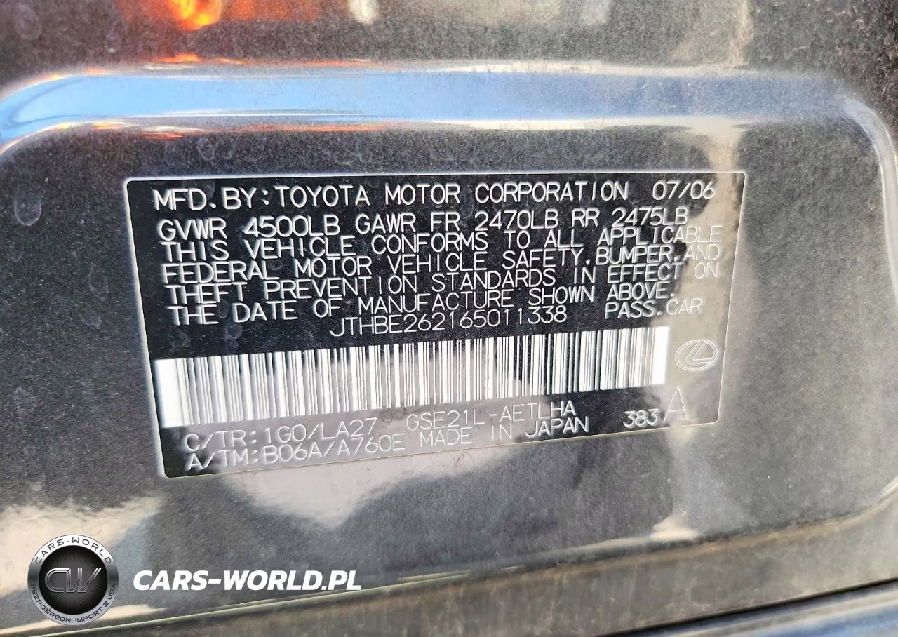 2006 Lexus Is 350 VIN:JTHBE262165011338 - 12