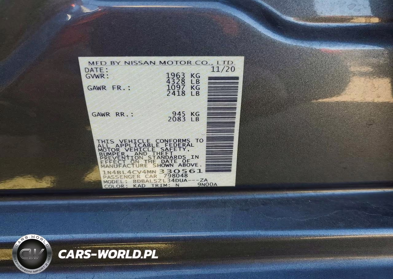 2021 Nissan Altima Sr VIN:1N4BL4CV4MN330561 - 12