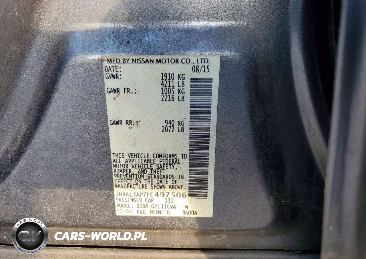 2015 Nissan Altima 2.5 S VIN:1N4AL3AP7FC497506 - 12