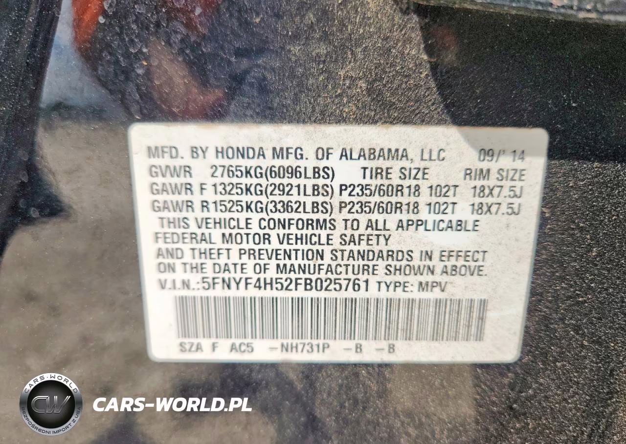 2015 Honda Pilot Exl VIN:5FNYF4H52FB025761 - 13