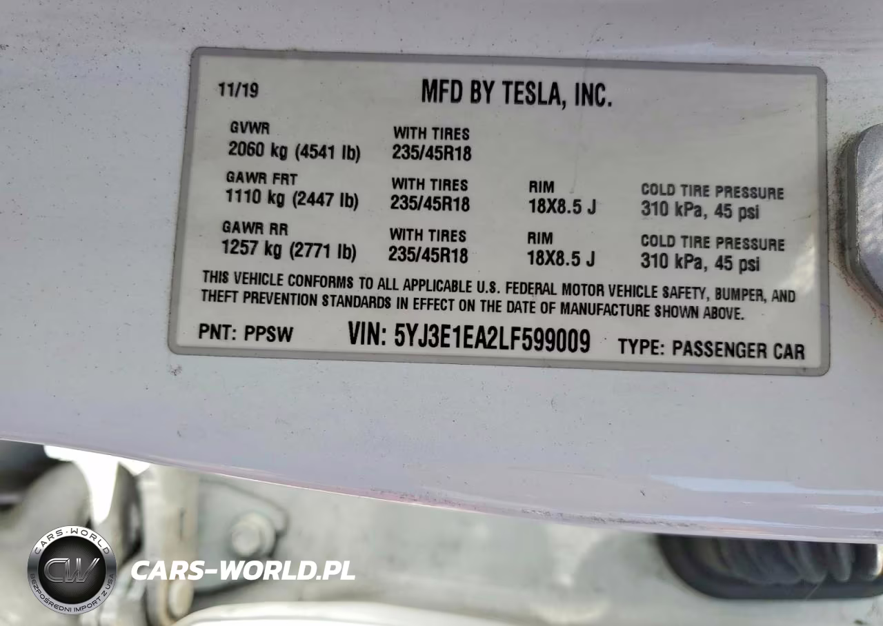 2020 Tesla Model 3 VIN:5YJ3E1EA2LF599009 - 12