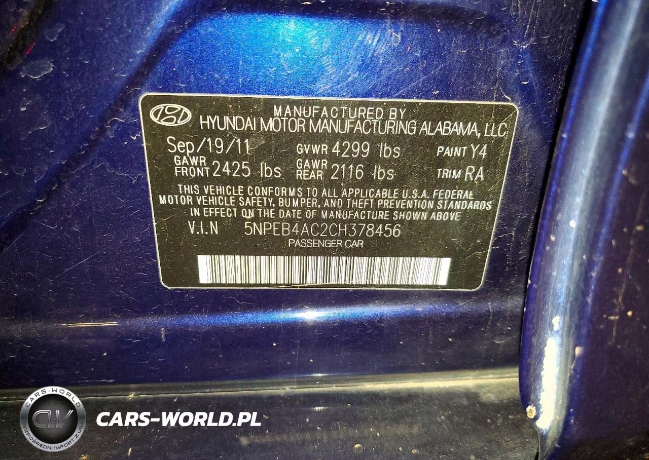 2012 Hyundai Sonata Gls VIN:5NPEB4AC2CH378456 - 12