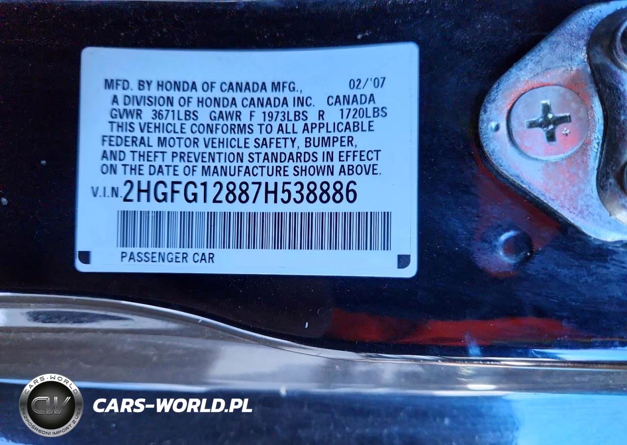 2007 Honda Civic Ex VIN:2HGFG12887H538886 - 12