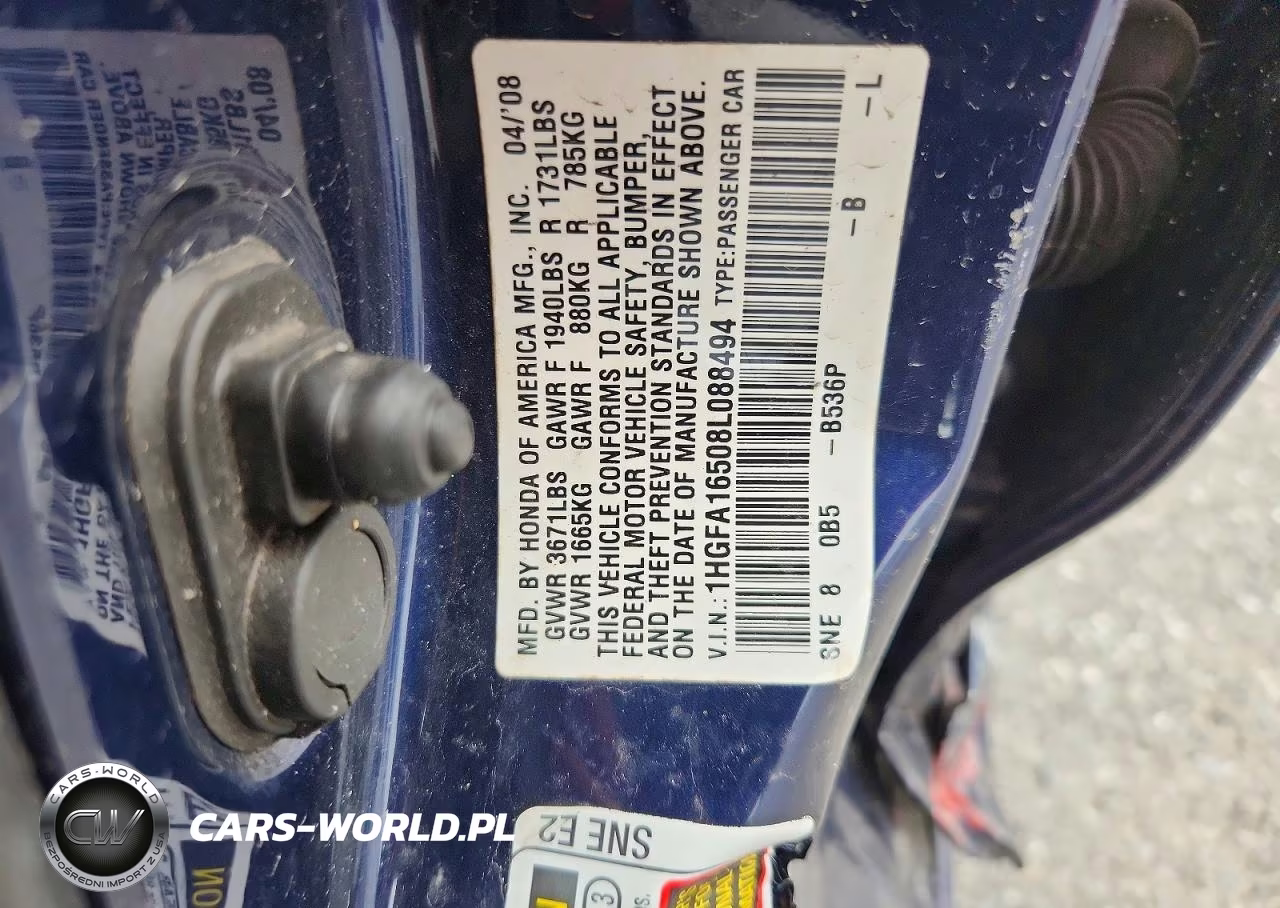 2008 Honda Civic Lx VIN:1HGFA16508L088494 - 12