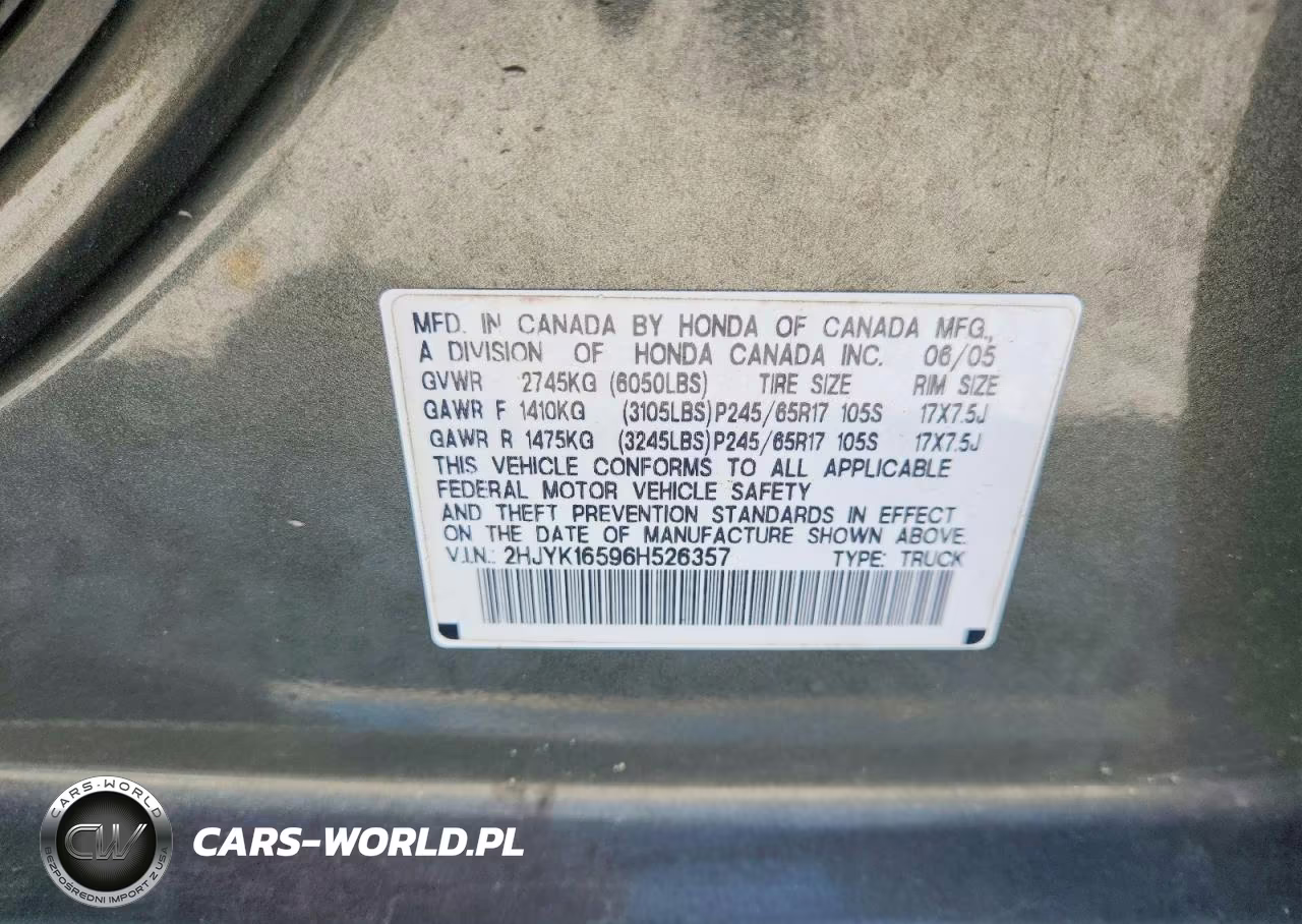 2006 Honda Ridgeline Rtl VIN:2HJYK16596H526357 - 12