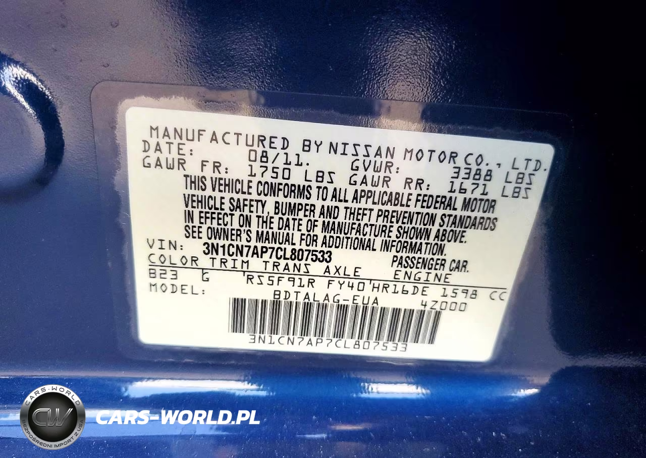 2012 Nissan Versa 1.6 S VIN:3N1CN7AP7CL807533 - 12