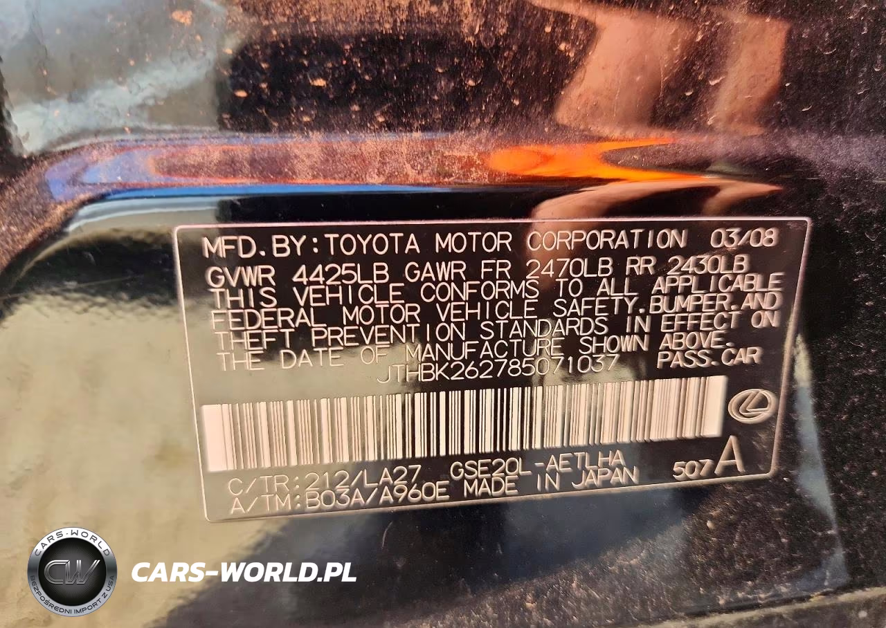 2008 Lexus Is 250 Base VIN:JTHBK262785071037 - 12