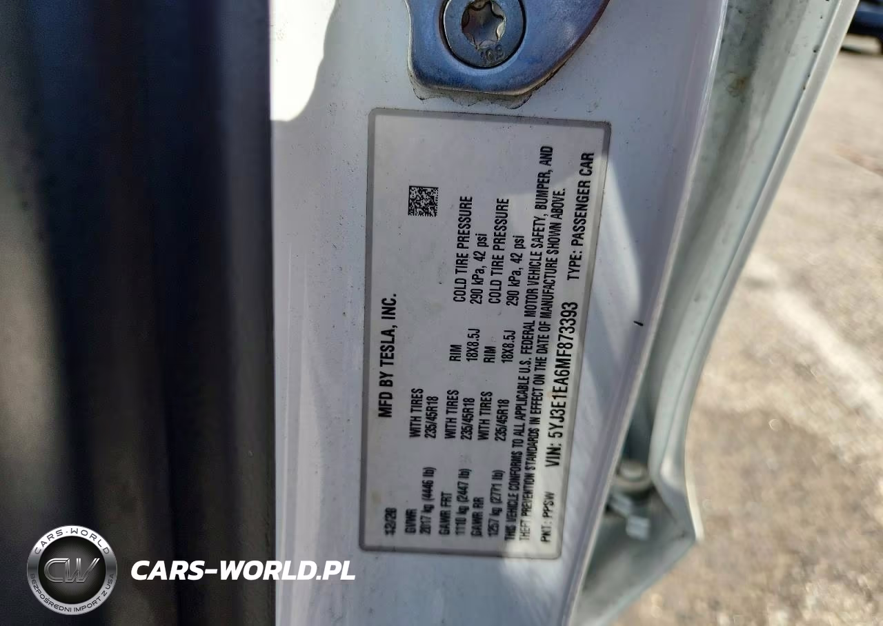 2021 Tesla Model 3 VIN:5YJ3E1EA6MF873393 - 12