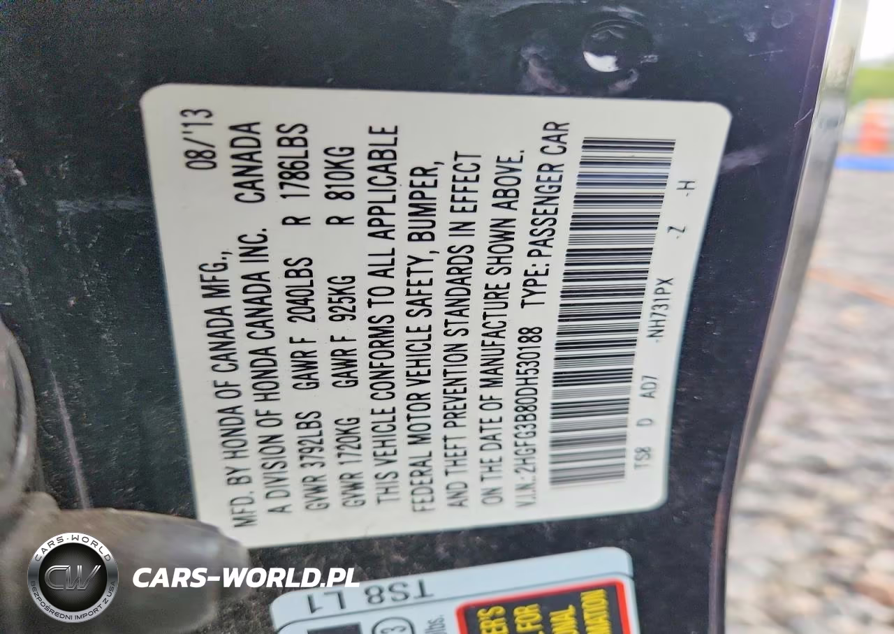 2013 Honda Civic Ex VIN:2HGFG3B80DH530188 - 12