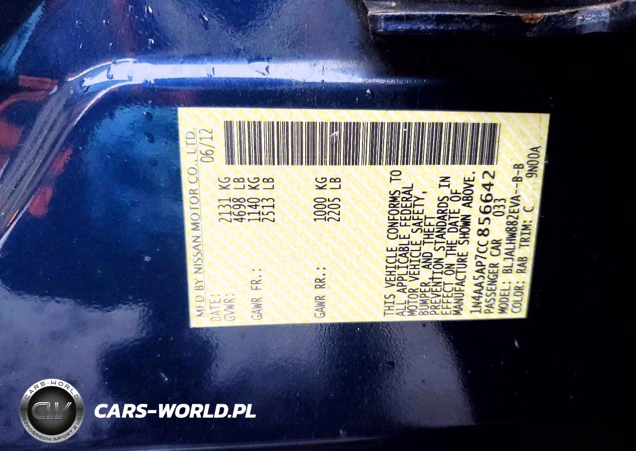 2012 Nissan Maxima 3.5 S VIN:1N4AA5AP7CC856642 - 13