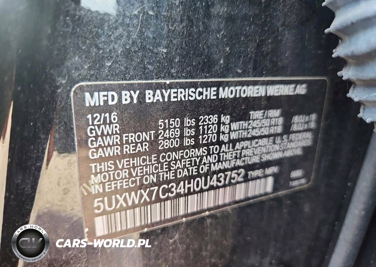2017 BMW X3 xDrive35I VIN:5UXWX7C34H0U43752 - 13