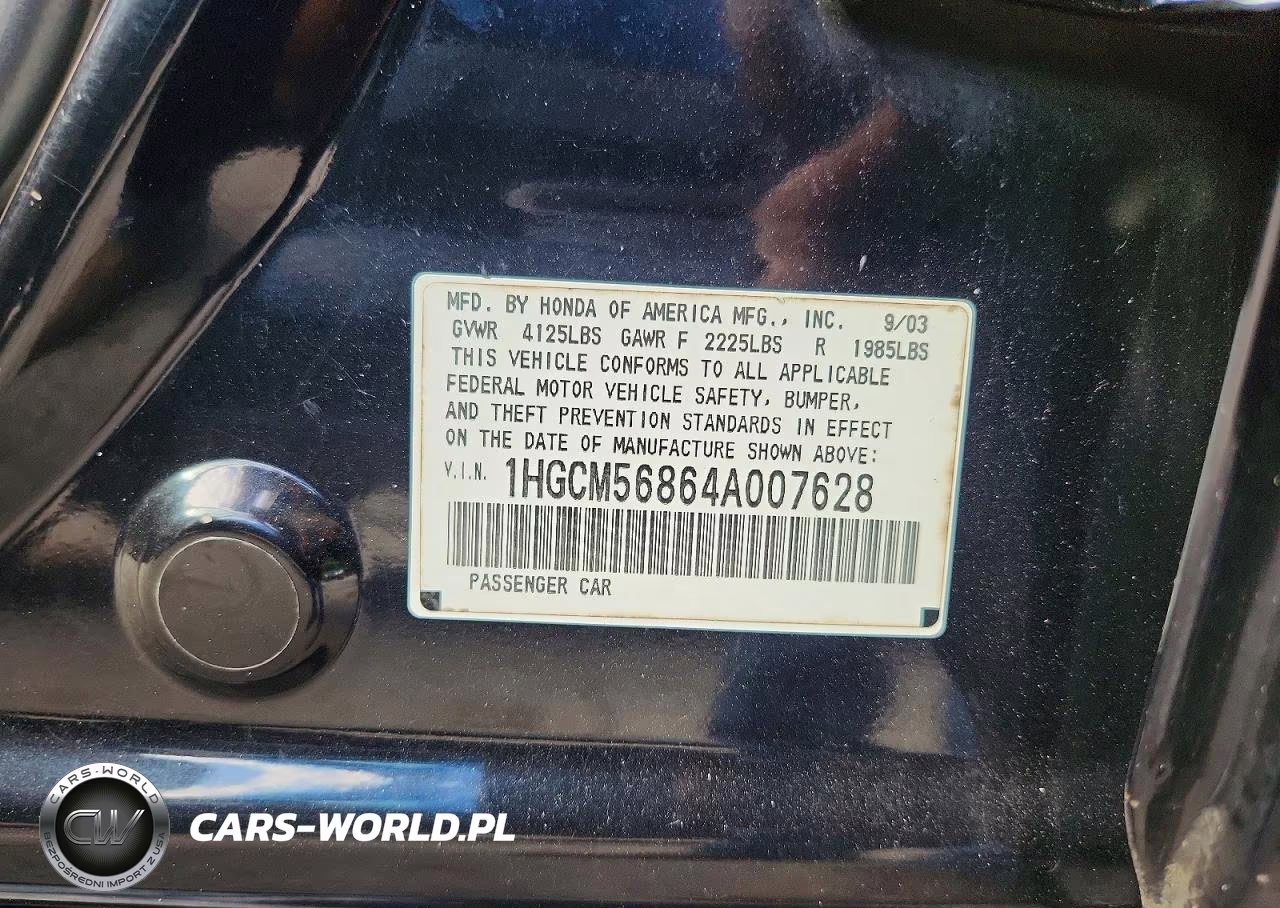 2004 Honda Accord Ex VIN:1HGCM56864A007628 - 13
