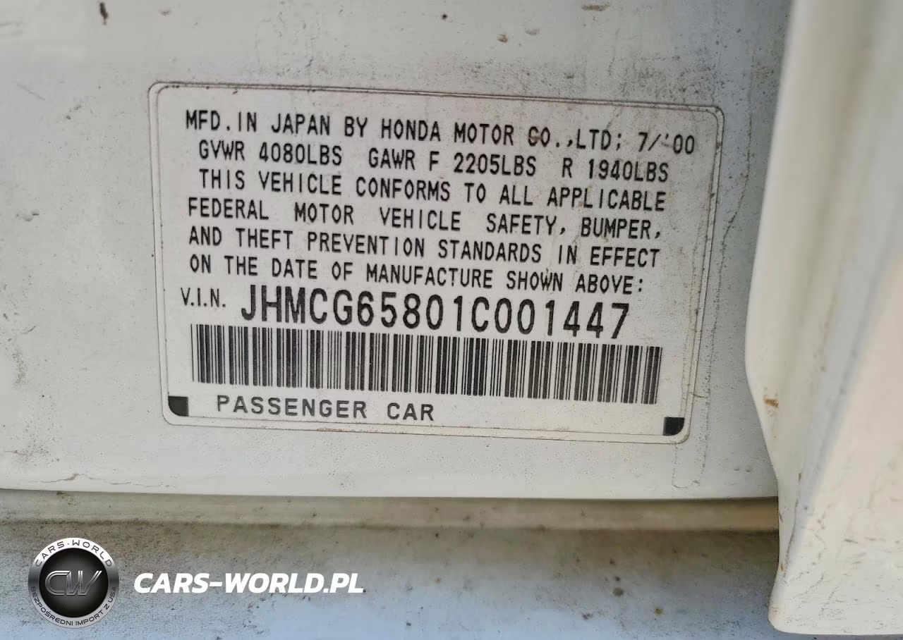 2001 Honda Accord Ex VIN:JHMCG65801C001447 - 13