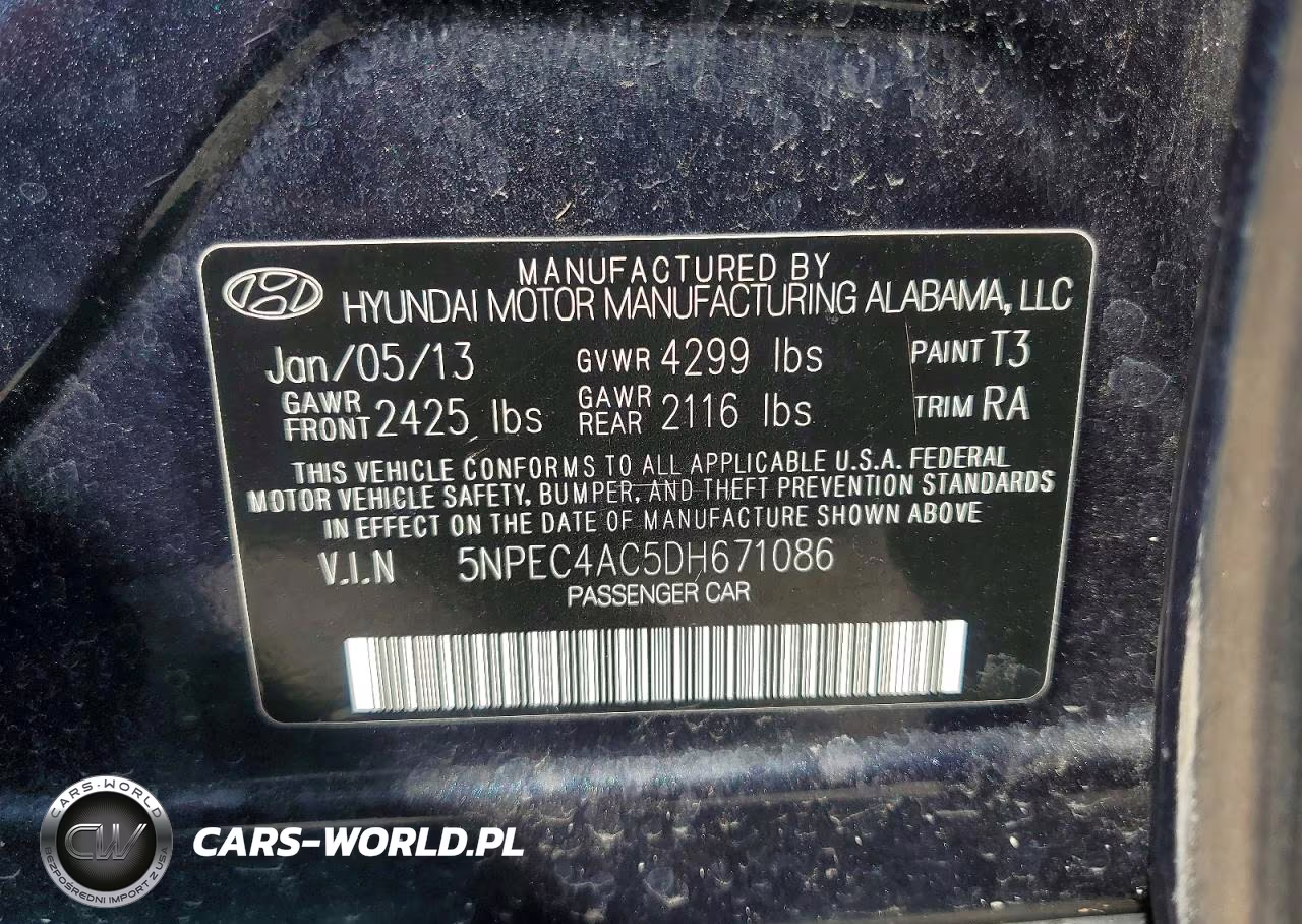 2013 Hyundai Sonata Se VIN:5NPEC4AC5DH671086 - 12