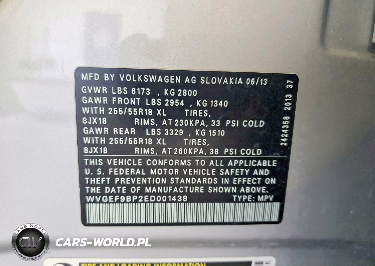 2014 Volkswagen Touareg V6 VIN:WVGEF9BP2ED001438 - 13
