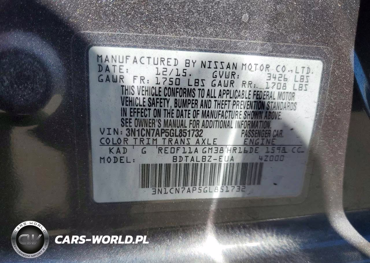 2016 Nissan Versa 1.6 Sv VIN:3N1CN7AP5GL851732 - 13