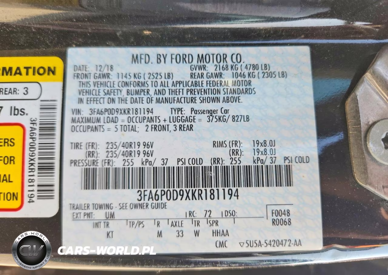 2019 Ford Fusion Titanium Awd VIN:3FA6P0D9XKR181194 - 12