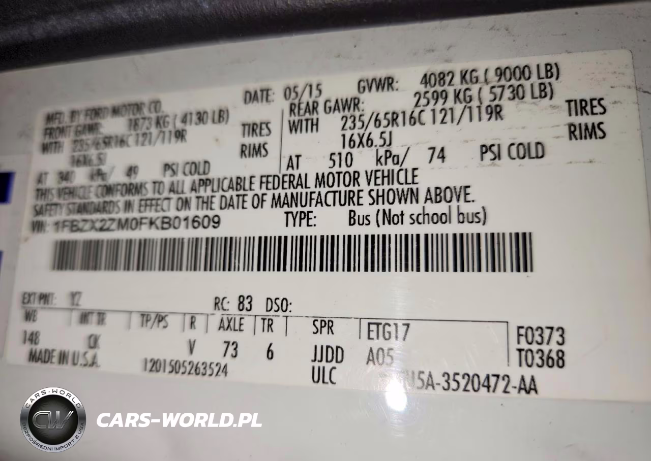 2015 Ford Transit T-350 VIN:1FBZX2ZM0FKB01609 - 13