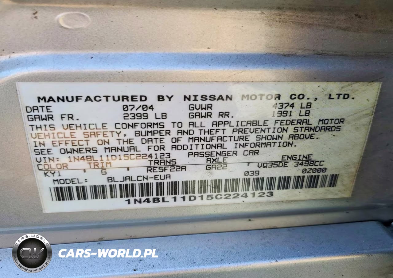 2005 Nissan Altima 3.5 Se VIN:1N4BL11D15C224123 - 13