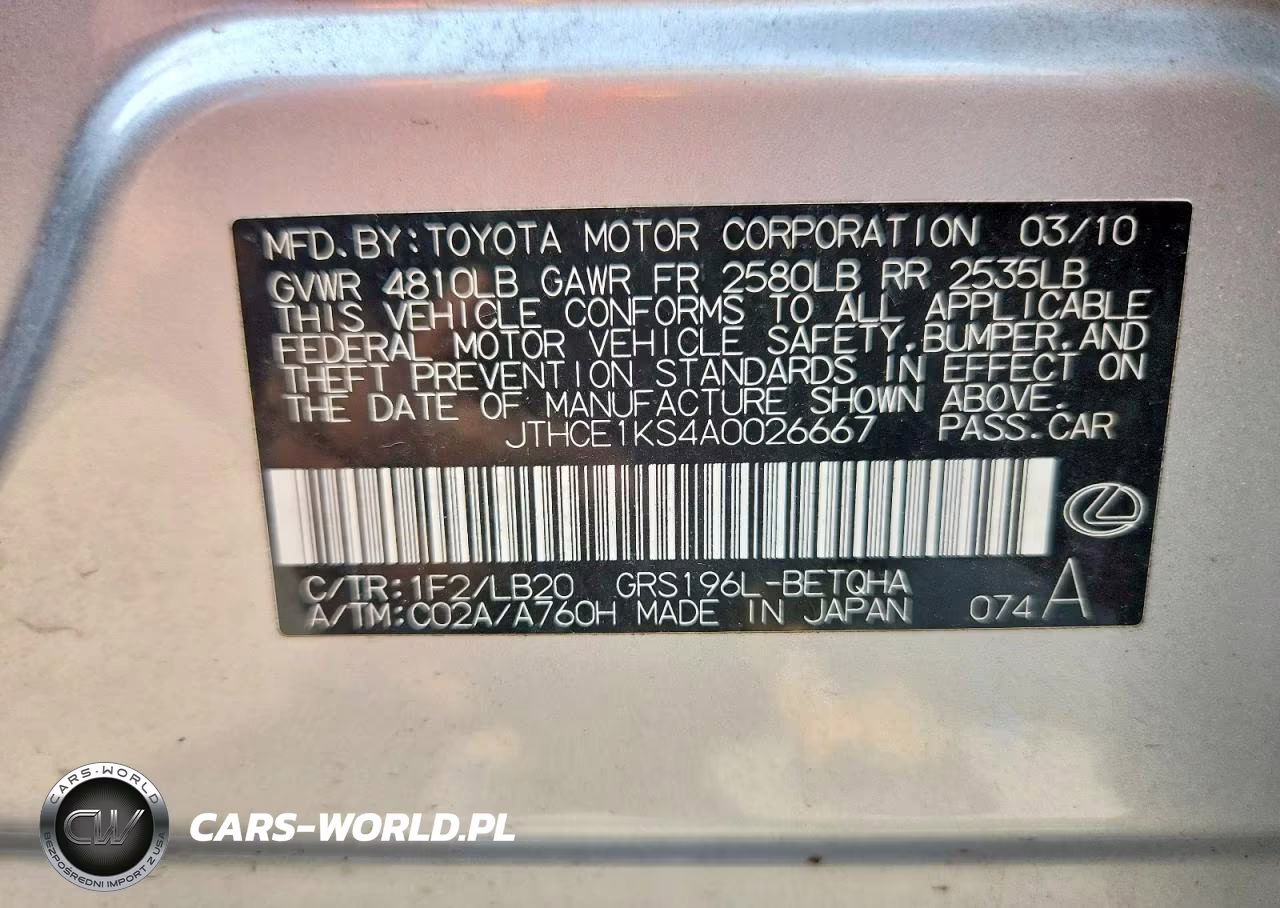 2010 Lexus Gs 350 VIN:JTHCE1KS4A0026667 - 13
