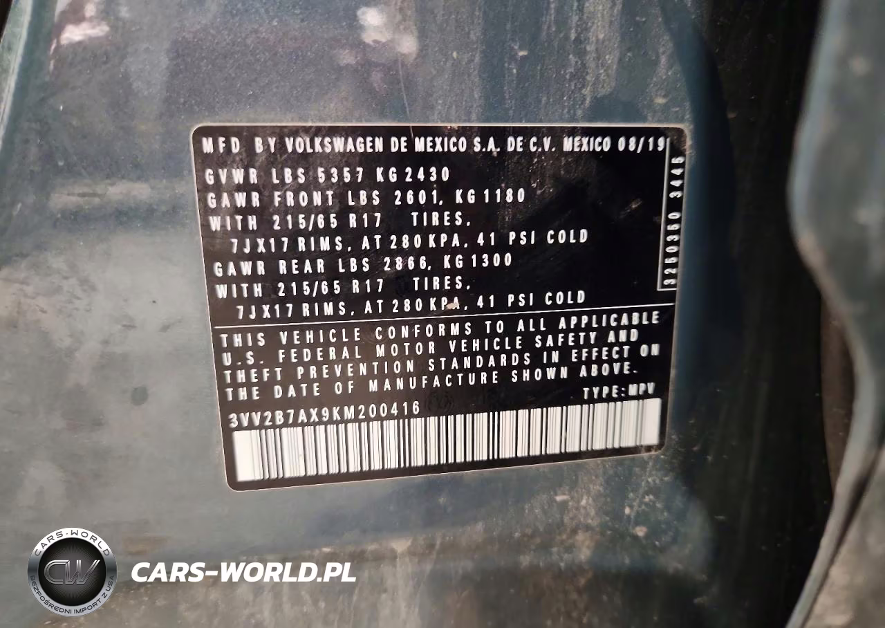 2019 Volkswagen Tiguan Se VIN:3VV2B7AX9KM200416 - 14