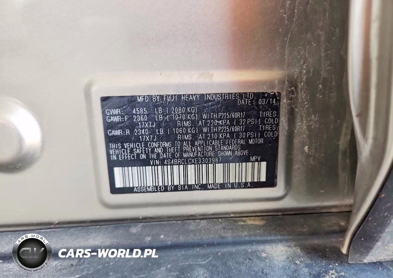 2014 Subaru Outback 2.5I Limited VIN:4S4BRCLCXE3303987 - 12