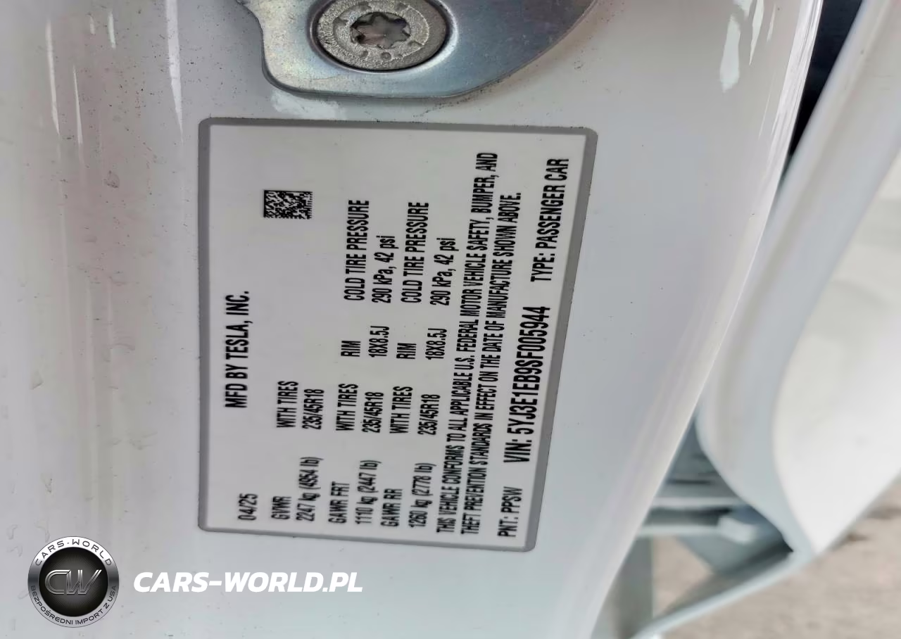 2025 Tesla Model 3 VIN:5YJ3E1EB9SF005944 - 12