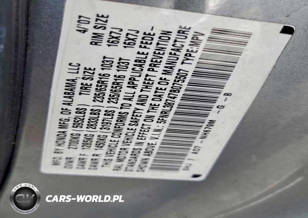 2007 Honda Odyssey Exl VIN:5FNRL38747B075507 - 13