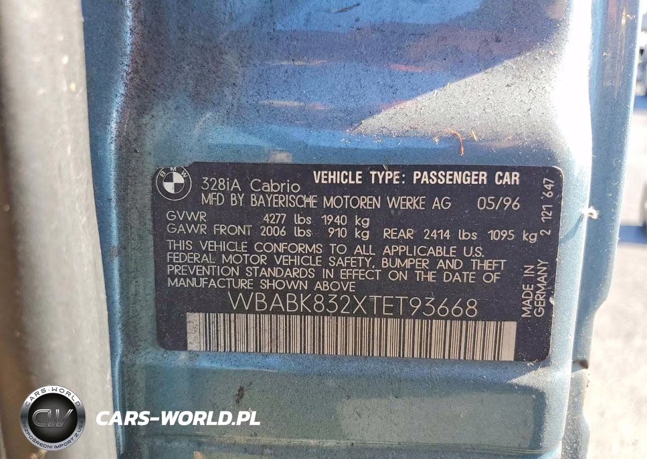 1996 BMW 328 Ic Automatic VIN:WBABK832XTET93668 - 12