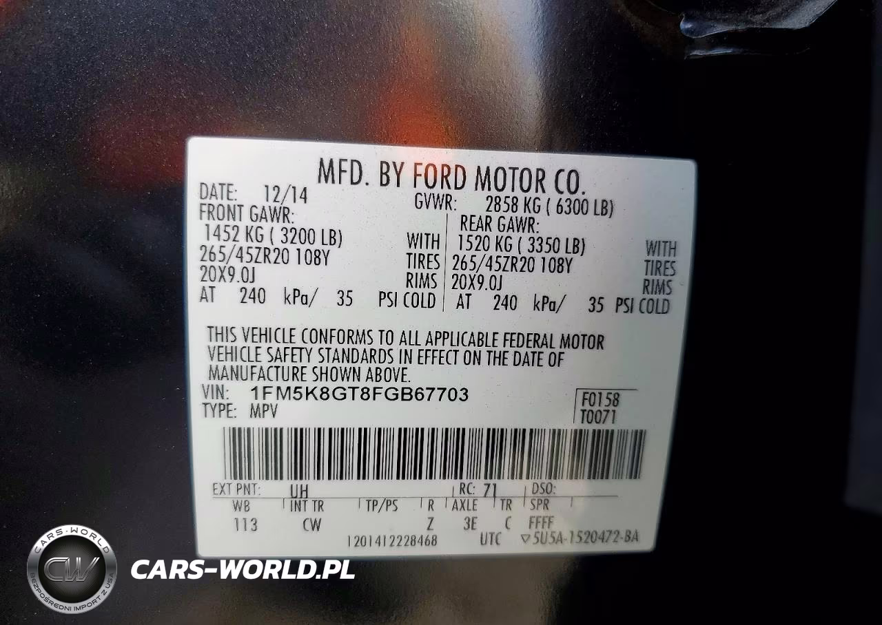 2015 Ford Explorer Sport VIN:1FM5K8GT8FGB67703 - 13