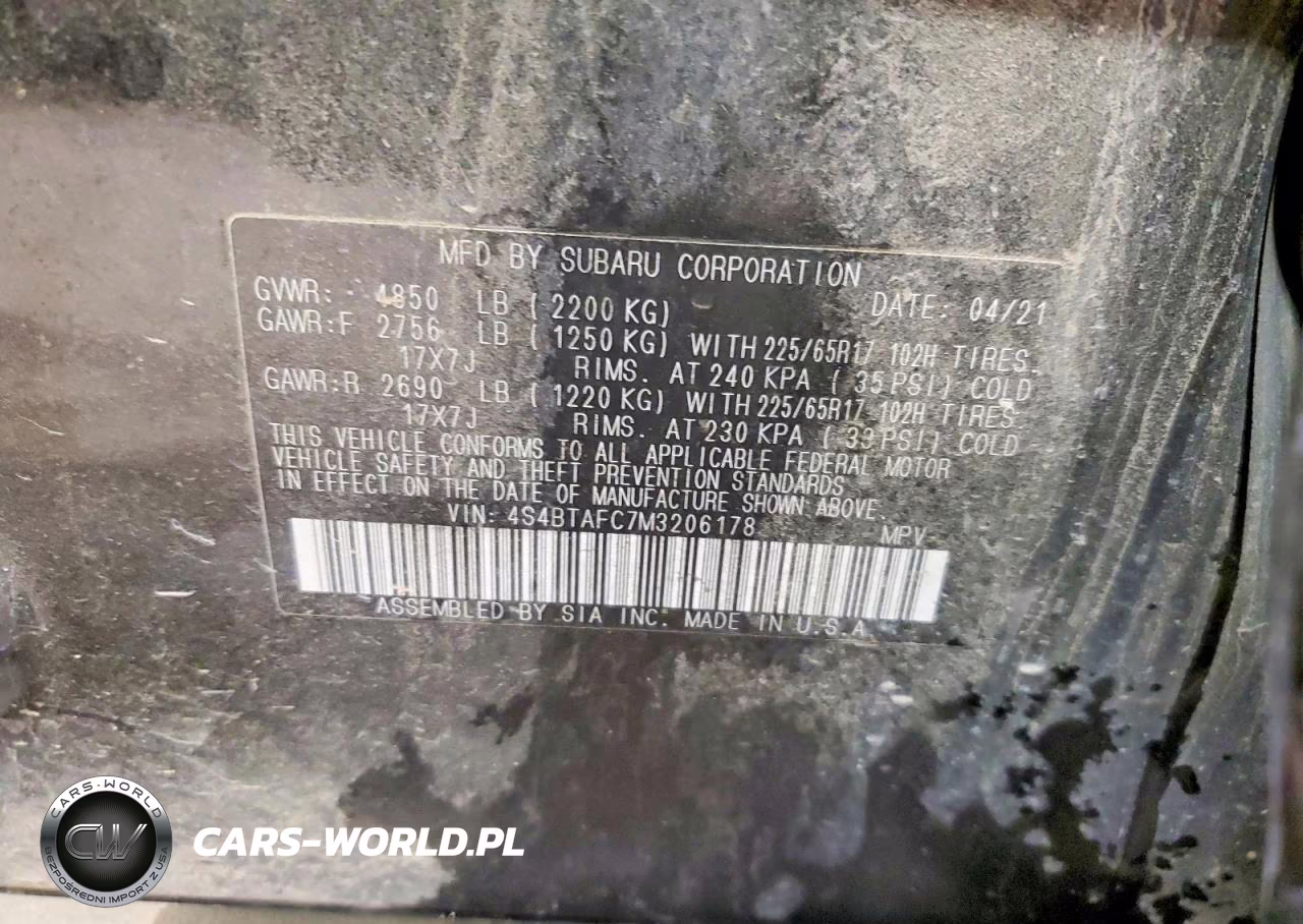 2021 Subaru Outback Premium VIN:4S4BTAFC7M3206178 - 14