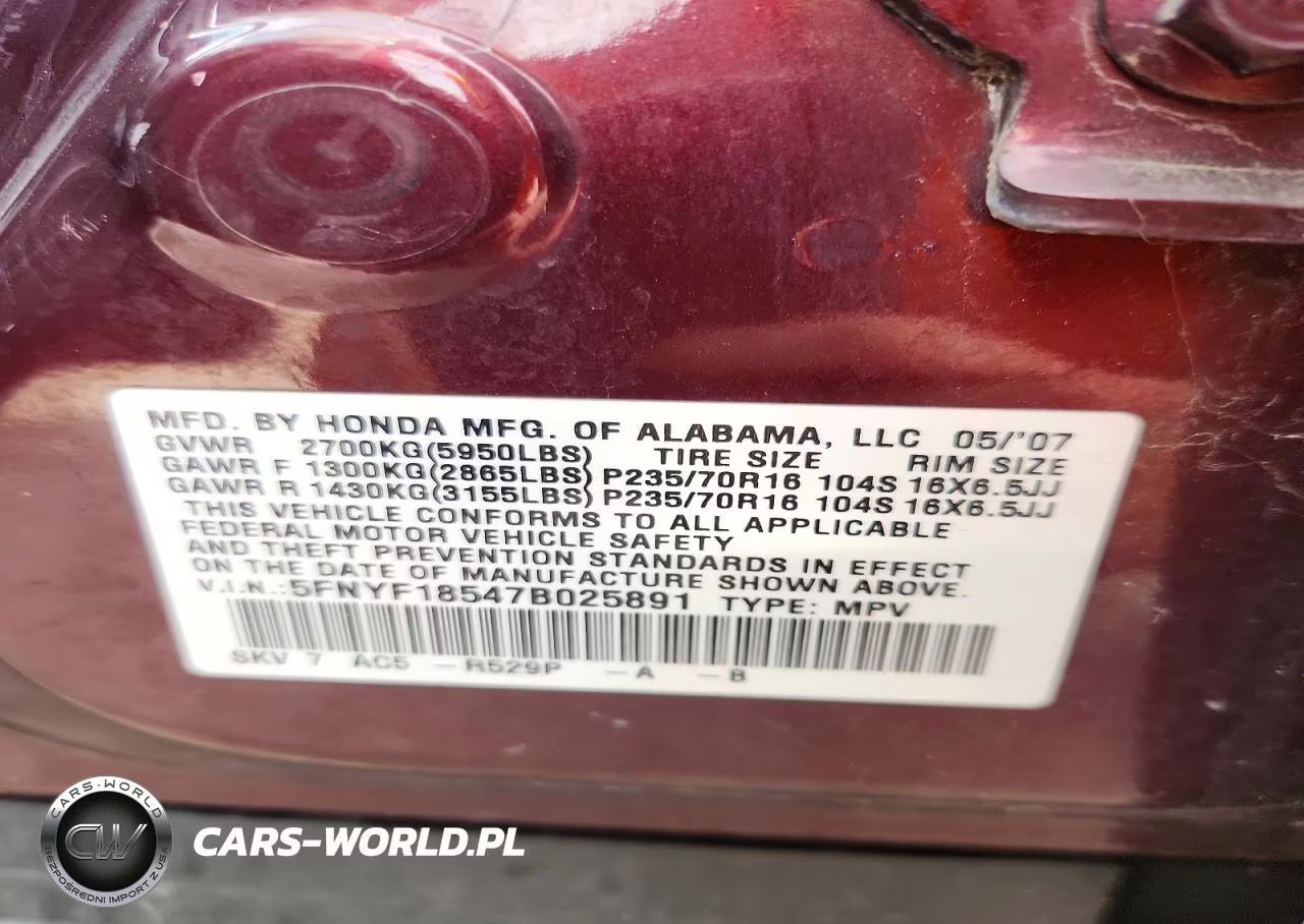 2007 Honda Pilot Exl VIN:5FNYF18547B025891 - 14