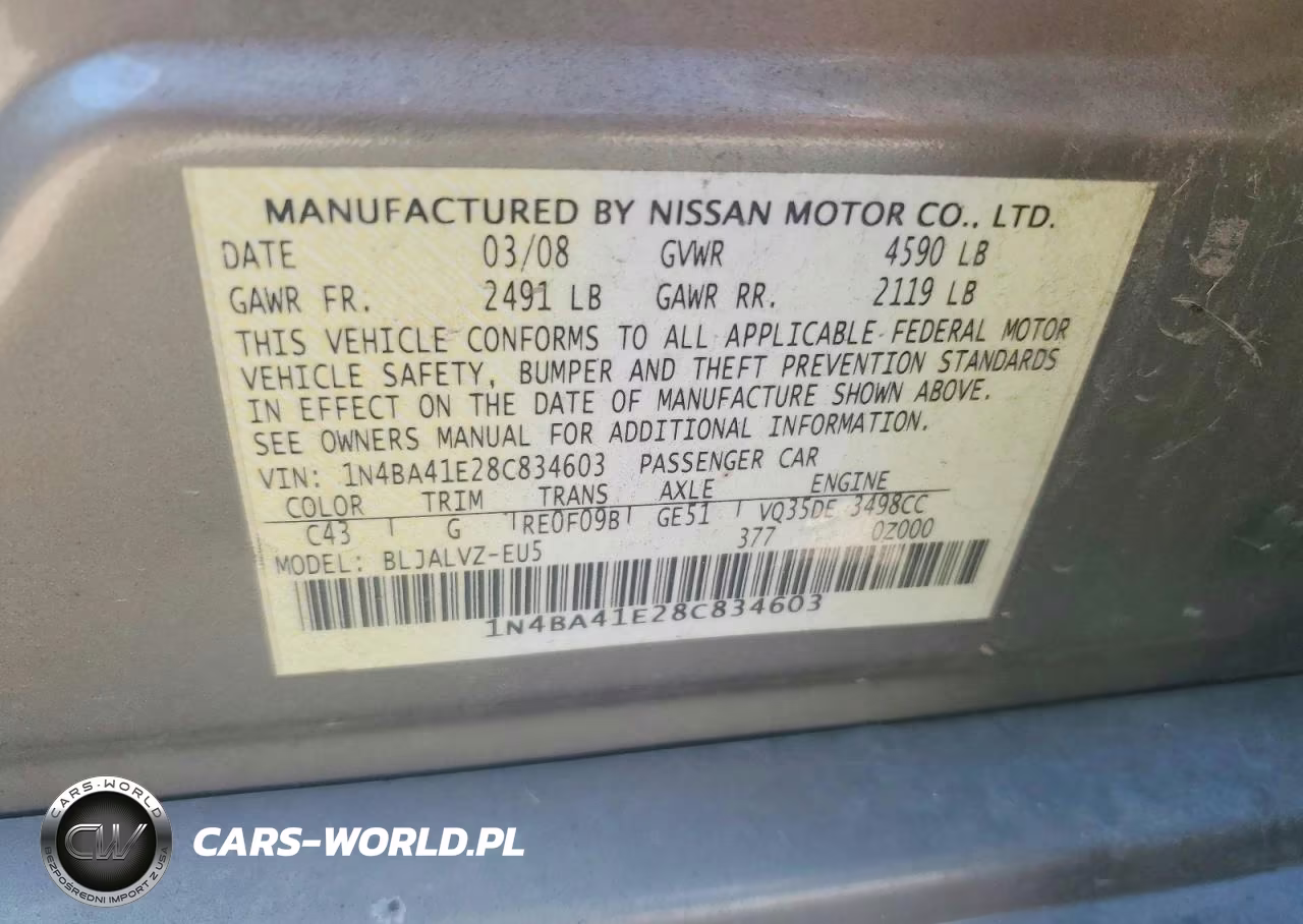 2008 Nissan Maxima 3.5 Se VIN:1N4BA41E28C834603 - 12