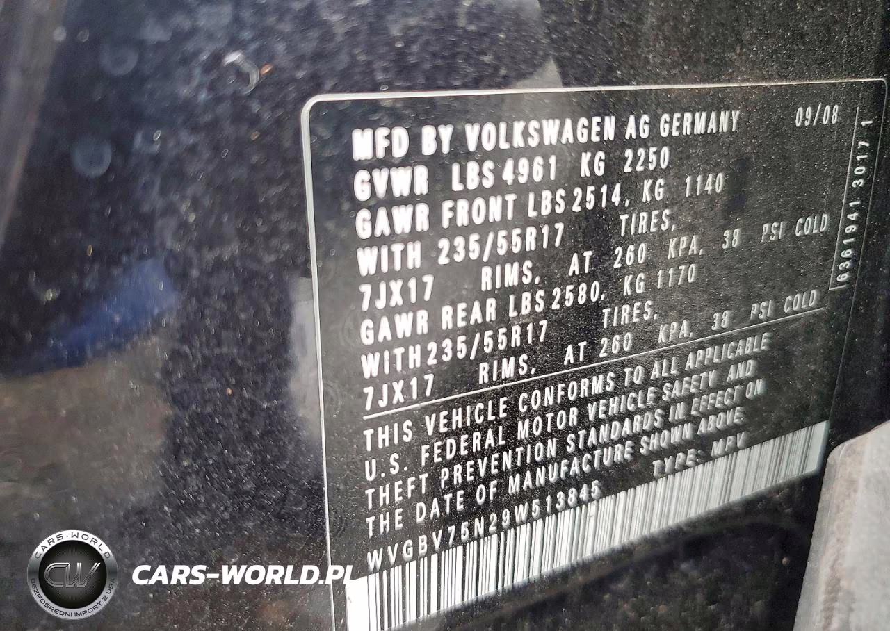 2009 Volkswagen Tiguan Se VIN:WVGBV75N29W513845 - 13