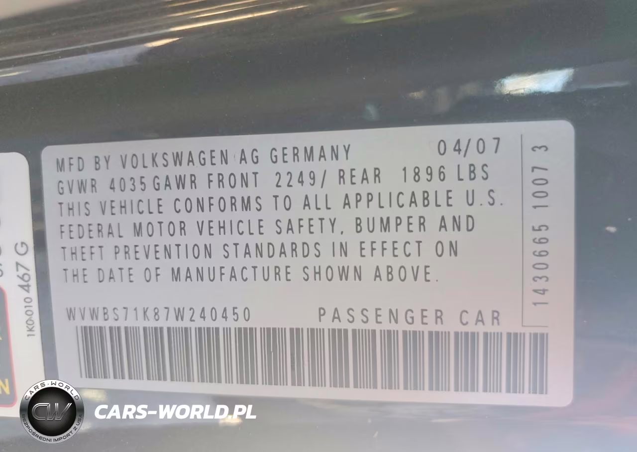 2007 Volkswagen Rabbit VIN:WVWBS71K87W240450 - 13