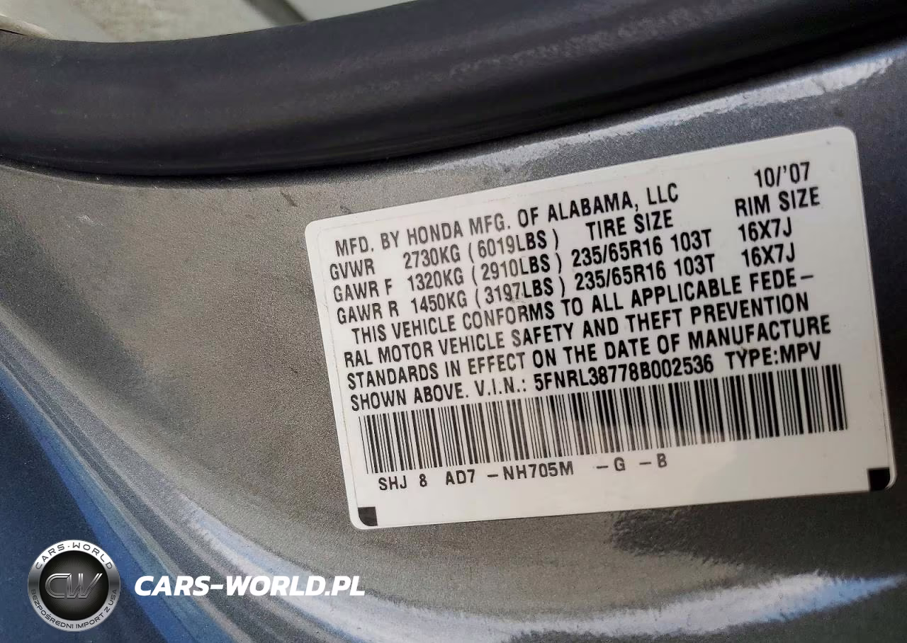 2008 Honda Odyssey Exl VIN:5FNRL38778B002536 - 13