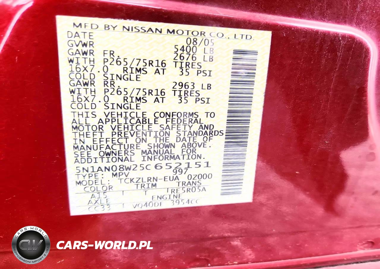 2005 Nissan Xterra VIN:5N1AN08W25C652151 - 13
