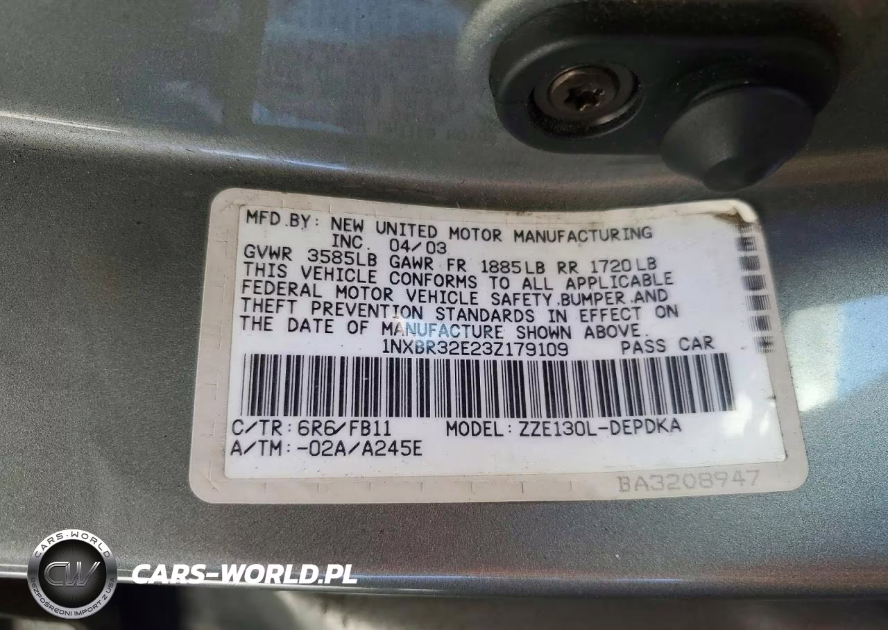 2003 Toyota Corolla Ce VIN:1NXBR32E23Z179109 - 12