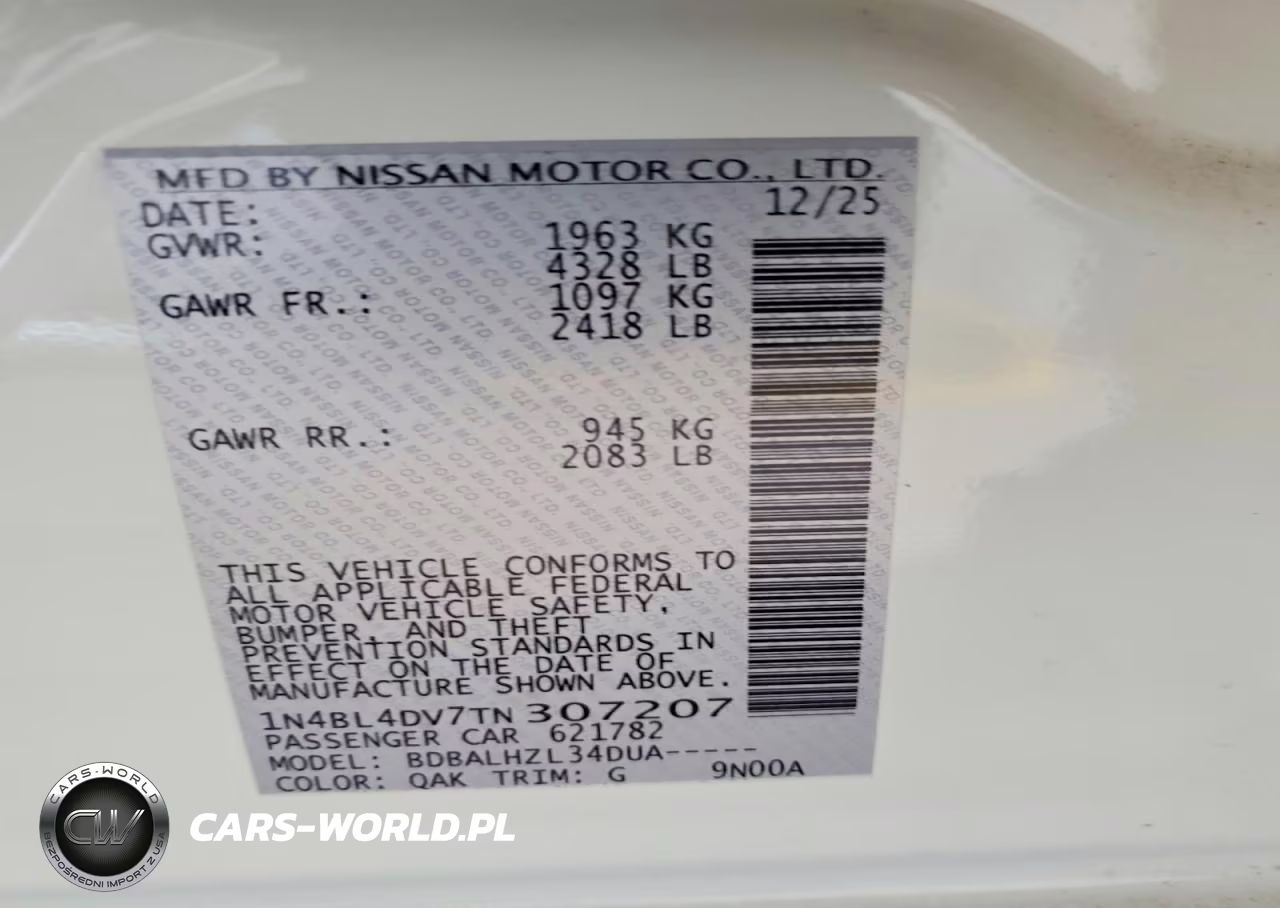 2026 Nissan Altima Sv VIN:1N4BL4DV7TN307207 - 12