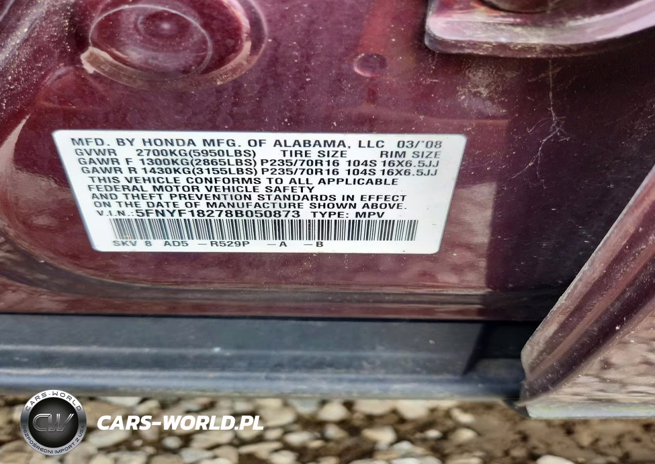 2008 Honda Pilot Vp VIN:5FNYF18278B050873 - 13