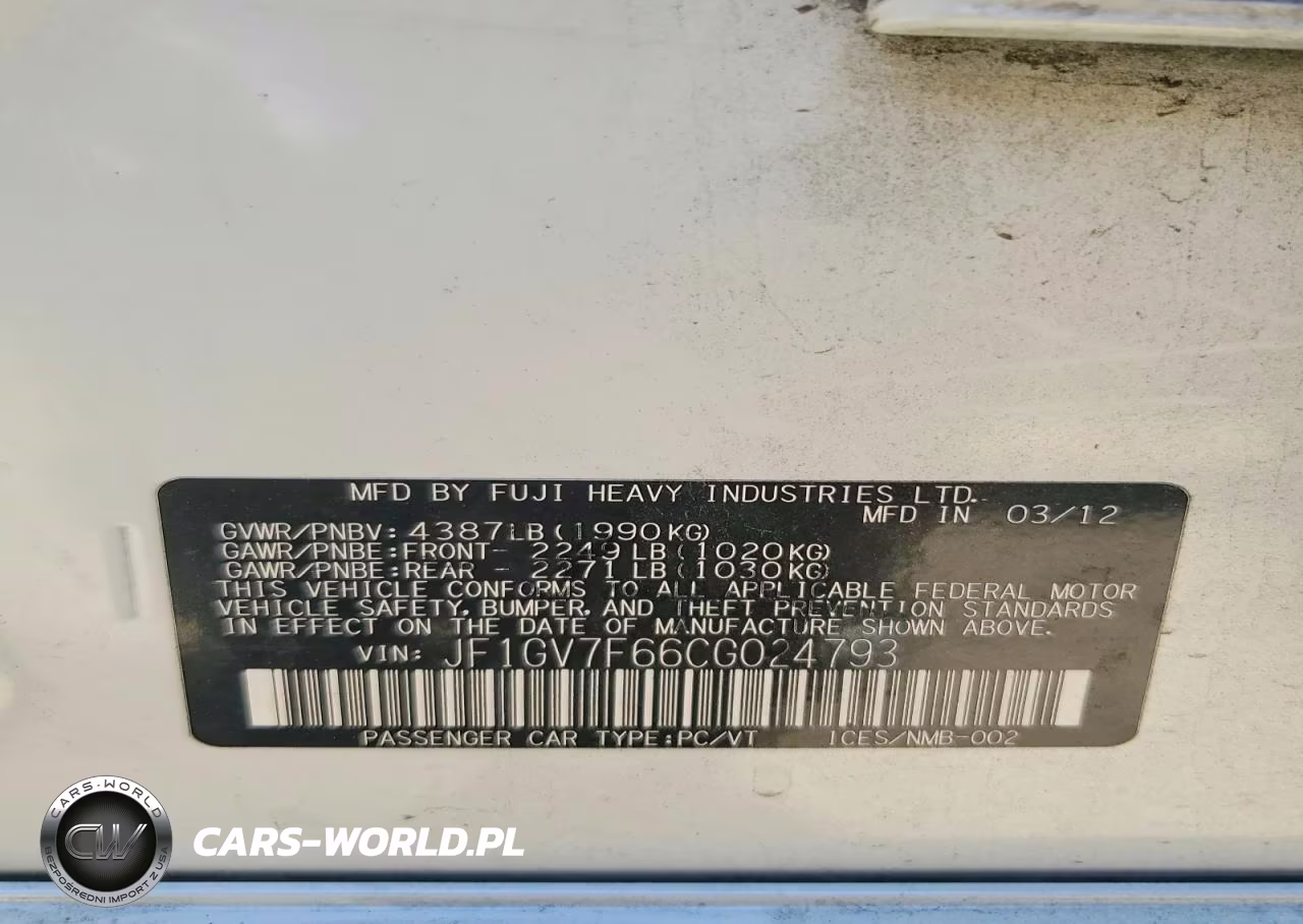 2012 Subaru Impreza Wrx VIN:JF1GV7F66CG024793 - 12
