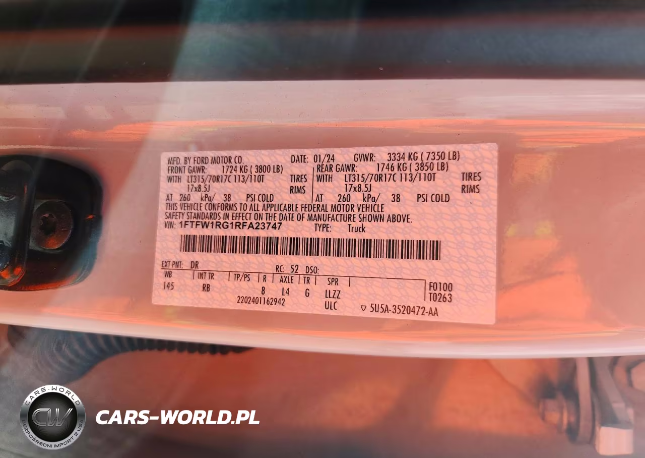 2024 Ford F150 Raptor VIN:1FTFW1RG1RFA23747 - 13