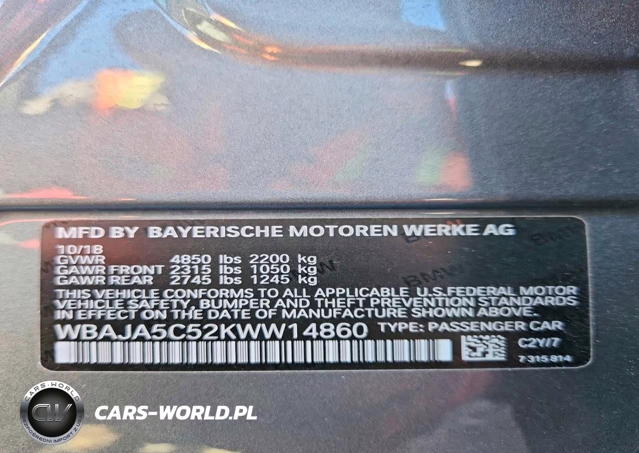 2019 BMW 530 I VIN:WBAJA5C52KWW14860 - 12