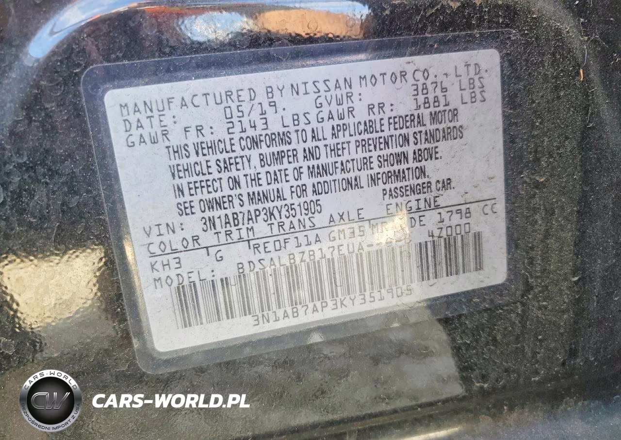 2019 Nissan Sentra S VIN:3N1AB7AP3KY351905 - 12
