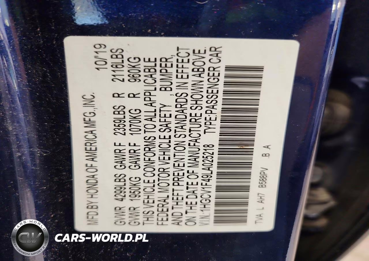 2020 Honda Accord Ex VIN:1HGCV1F49LA025218 - 13