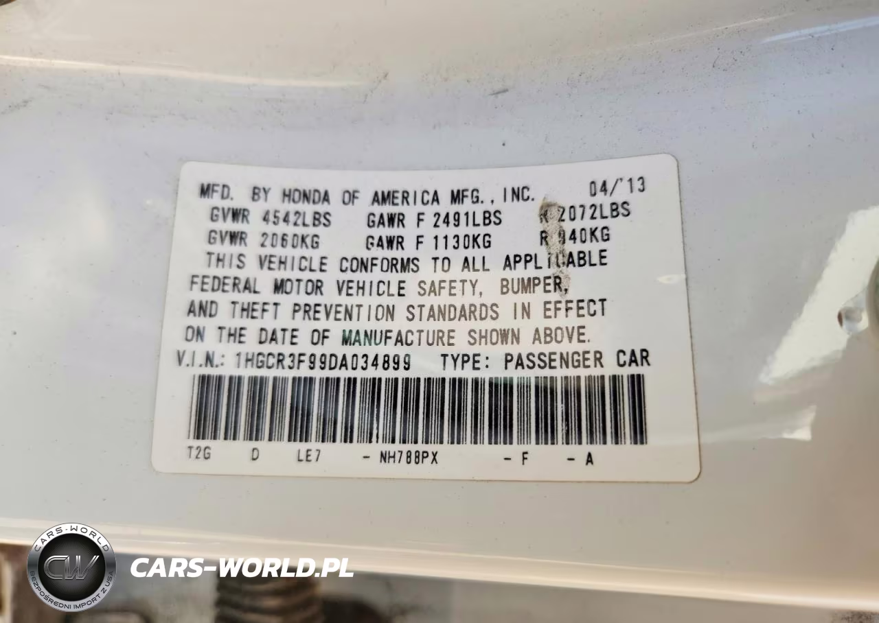 2013 Honda Accord Touring VIN:1HGCR3F99DA034899 - 12